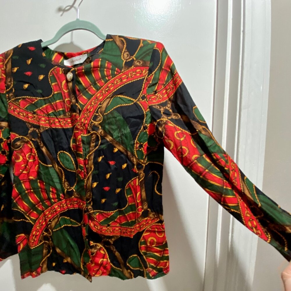 (2) Vintage Ellen Ashley Rayon Colorful Equestrian Boho Western Blouse Top S